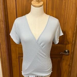 NWT Paper Crane Baby Blue Wrap Top Size M